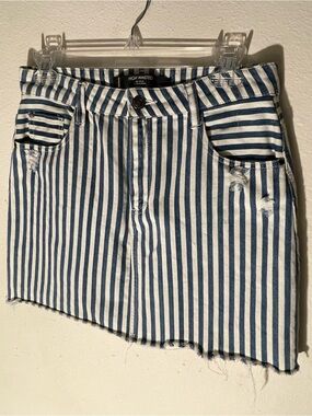 Factorie Navy and White Vertical Stripe Mini Skirt